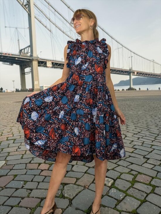 Ulla Johnson Dresses & Skirts - Ulla Johnson Tamsin Dress 6 Azul Cotton Ruffles Red White Blue Seashell Design